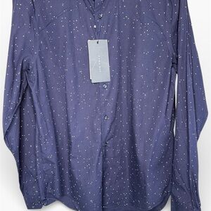 Zara Men’s Dark Blue Patterned Button Down Shirt